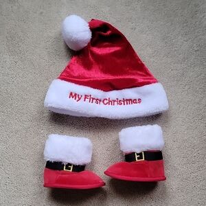 My First Christmas Baby Santa Hat & Booties Set - Red & White